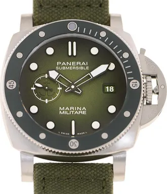 Officine Panerai Submersible Marina Militare Automatic Green Dial Mens Watch PAM01697