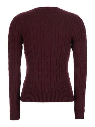 Lauren Ralph Lauren Cable-Knit Cotton Blend Sweater - Burgundy
