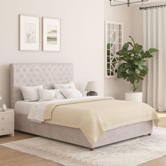Aspire Home Accents Taylor Ottoman Storage Bed Frame in Plush Velvet Fabric in Silver | Size: Double