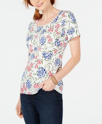 Karen Scott Womens Printed T-Shirt White Size M