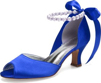 Generic Wedding Bridal Shoes Womens Bridal Low Heels Sandals Wedding Open Toe Pumps Bridal Formal Evening Prom Party Dress Shoes 6.5Cm,Blue,5 UK