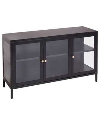 Beliani Beliani - Credenza Moderna In Acciaio Con Vetro Temperato A 3 Ante Con Ripiani Regolabili Nero Newport