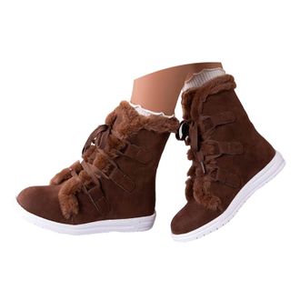 Generic Womens Furry Mid Calf Low Heel Anti-Slip Warm Booties Comfortable for Outdoor Walking Hiking Lace up Snow Boots for women Non Slip Combat Boots