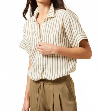 Lyss&eacute; Adley Linen Boxy Shirt In Olive Grove Stripe