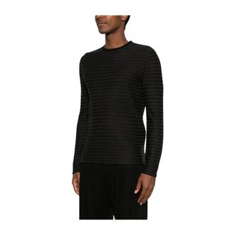 Emporio Armani Round-neck Knitwear, male, Black, Size: XL Patterned Round-Neck Sweater