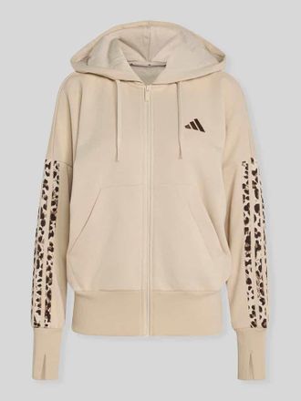 adidas Relaxed Fit Sweatjacke aus Baumwoll-Mix mit Logo-Stitching in Sand, Gr&ouml;&szlig;e XS