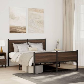 Berkfield Home Metal Bed Frame without Mattress Brown Oak 140x190 cm