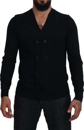 Dolce & Gabbana Black Cashmere Button Down Cardigan Mens Sweater