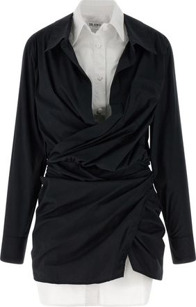 The Attico Black Double Layer Asymmetrical Shirt Dress