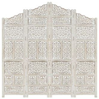 Berkfield Home Hand carved 4-Panel Room Divider White 160x165 cm Solid Mango Wood