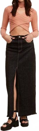 Mimosa Mid-Rise Denim Maxi Skirt With Front Slit In Black