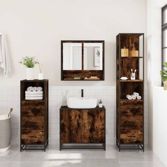 Berkfield Home Durable 4&not;Piece Bathroom Furniture Set&not;Smoked Oak Engineered Wood in Brown
