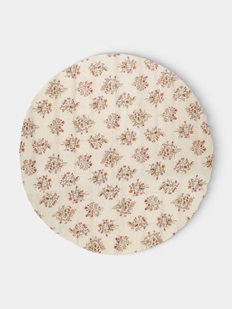 Volga Linen Scarlet Flax & Field Flowers Overlock-Stitch Linen Round Tablecloth (110in/2.8m)