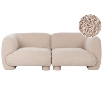 Beliani Sof&aacute; 2 Plazas De Boucl&eacute; Modular De Perfil Bajo Con Forma Curvada Estilo Org&aacute;nico Beige Mjalbi