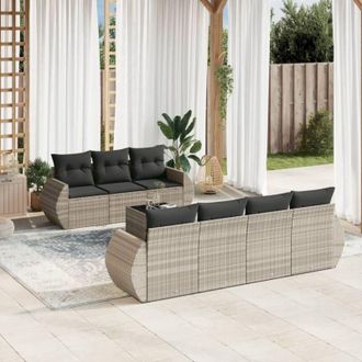 vidaXL Vidaxl - Set De Sof&aacute;s De Jard&iacute;n 8 Pzas Y Cojines Rat&aacute;n Sint&eacute;tico Gris