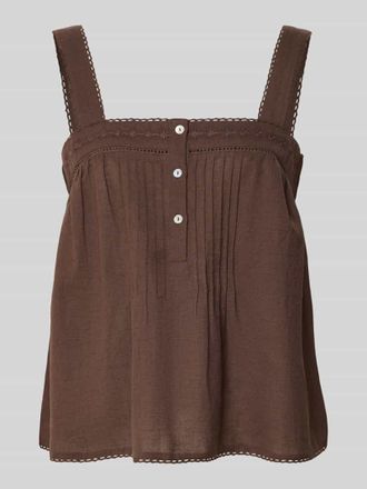 Jake*s Casual Blusentop mit Lochstickerei und Karree-Ausschnitt in Dunkelbraun, Gr&ouml;&szlig;e 34