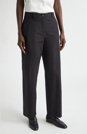 Lafayette 148 New York Kent Organic Cotton Poplin Barrel Leg Pants in Black at Nordstrom, Size 16