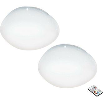 Loops 2 PACK Flush Ceiling Light White Shade White Plastic With Crystal Effect LED 34W
