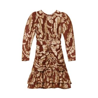 By Ti Mo Gouden Brocade Georgette Mini Jurk - Dames - Korte kleedjes - Veelkleurig - S - Kleedjes