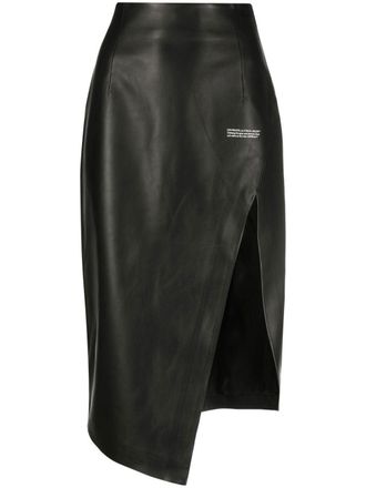 Off-white side-slit leather skirt - women - Leather/Viscose/Cupro - 38 - Black