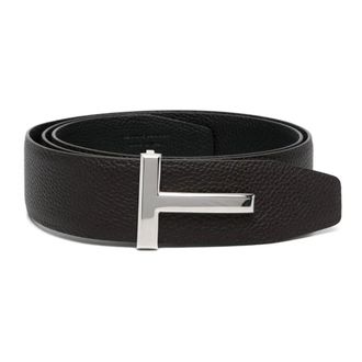 Tom Ford Belts, male, Brown, Size: 105 CM Grain Leather T Icon Belt
