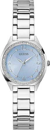 Guess Crystal Bezel & Markers Bracelet Watch, 30mm in Ice Blue at Nordstrom