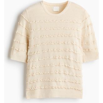 H&M Frill-trimmed Knitted Top in Cream at Nordstrom, Size X-Small