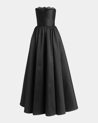 Alexander McQueen Strapless Lace-Trim Corset Fit-&-Flare Gown