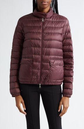 Moncler Lans Channel Quilted Down Moto Jacket in Dark Mahogany at Nordstrom, Size 2
