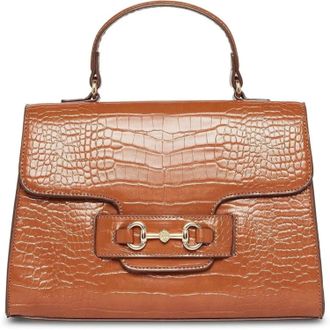 Anne Klein Handbag Womens Brown Croco Horsebit Detachable Strap Satchel FROG404
