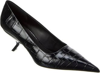 Ferragamo Eva 55 Croc-Embossed Leather Pumps, Size 6.5 C