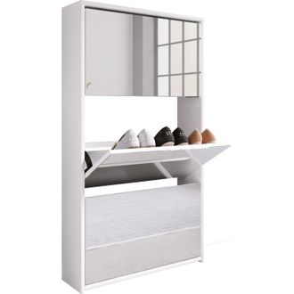 ebuy24 Ebuy24 - Armadio scarpa in legno vcm Dimensioni: a. 112 x l. 63 x p. 17 cm 3 lembi con specchio - Stido xl (Bianco)