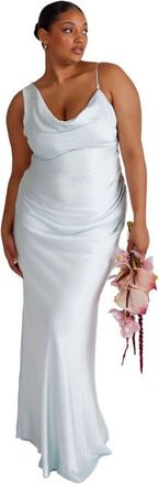 Six Stories Cowl Front Asymmetric Bridesmaid Dress in Ice Blue at Nordstrom, Size 14