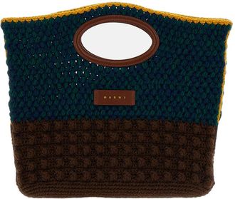 Marni Green Knotty Crochet Wool Knit Clutch