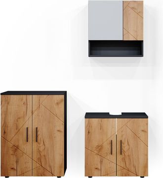 Vicco Conjunto De Muebles De Ba&ntilde;o Irma, Oro Power Roble/antracita, 3 Piezas, Con Mueble Bajo 60 Cm, Vicco
