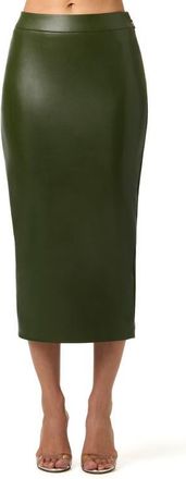 Naked Wardrobe Faux Leather Pencil Midi Skirt in Dark Olive at Nordstrom, Size X-Small