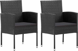 vidaXL Vidaxl Sedie Da Giardino Con Cuscini Neri 2 Pz Nere In Polyrattan