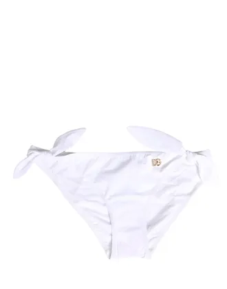 Dolce & Gabbana White Nylon DG Logo Plaque Bikini Bottom Womens Swimwear