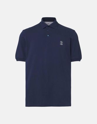Brunello Cucinelli Mens Branded Cotton Polo Shirt Navy - Green - Size: 42