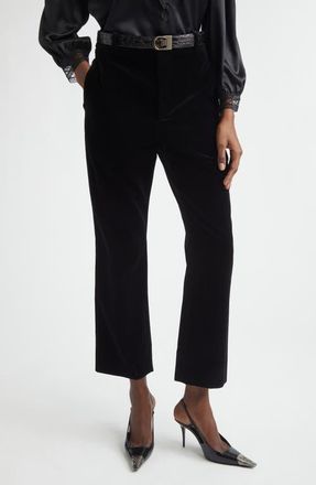 Saint Laurent High Waist Cotton Velour Pants in Noir at Nordstrom, Size 10 Us