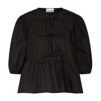 Ganni Blouses, female, Black, Size: XL Cotton Poplin Peplum Blouse