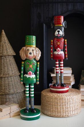 Kalalou Set Of Two Painted Metal Christmas Dog Nutcrackers