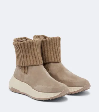 Hogan H669 knitted suede ankle boots