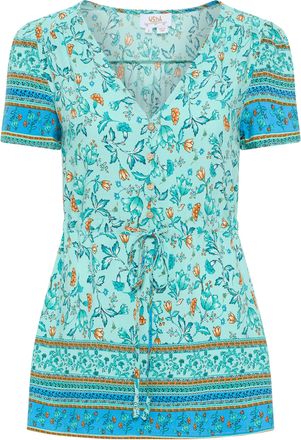 Usha blouse met korte mouwen Dames Turkoois Veelkleurig