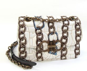 Ferragamo Gancini Off- Fabric Leather Shoulder Bag (Pre-Owned)