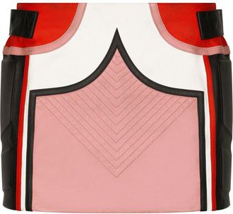 Dolce & Gabbana colour-block decorative-stitching miniskirt - women - Calf Leather/Lambskin/Polyester/Spandex/Elastane - 40 - Pink