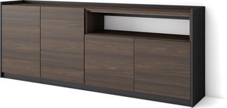 Skraut Home Skraut Home - Aparadores Para Sal&oacute;n, 207x37x80cm, 4 Puertas, Armario, Zapatero, Roble Oscuro Y Negro