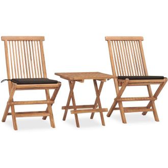 vidaXL Set Comedor De Jard&iacute;n Plegable 3 Piezas Madera De Teca Cojines Vidaxl
