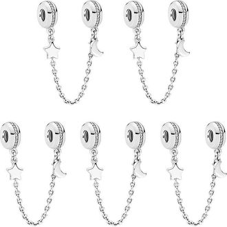 Generic 5 Pcs Women Star Moon Safety Chain Rhinestones Bead Guard Fit Pendant Bracelet Bangle Jewelry Accessories Fashion Processing