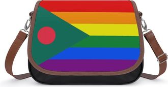 Generic Bangladesh LGBT Rainbow Flag Crossbody Bag Womens Handbag PU Message Bags Shoulder Purse with Adjustable Strap
